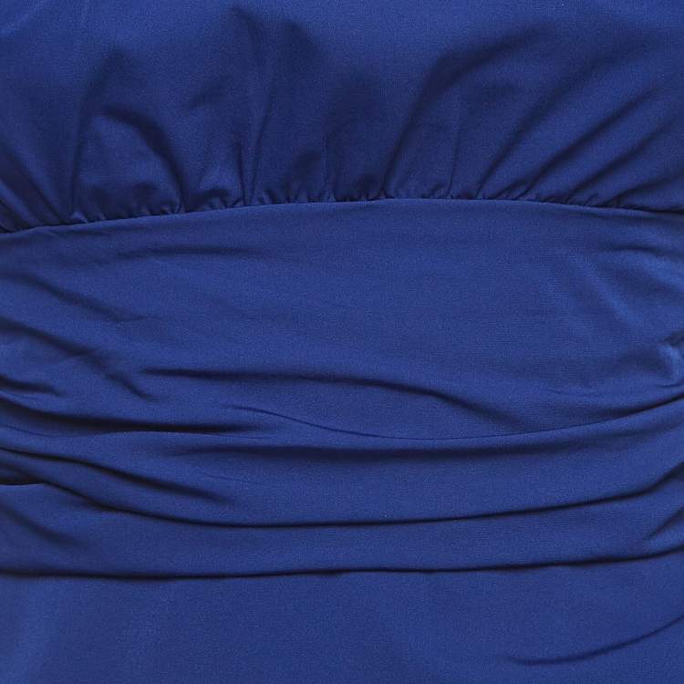 Pre Owned Diane Von Furstenberg  Blue Nylon Ruched Mini Dress S
