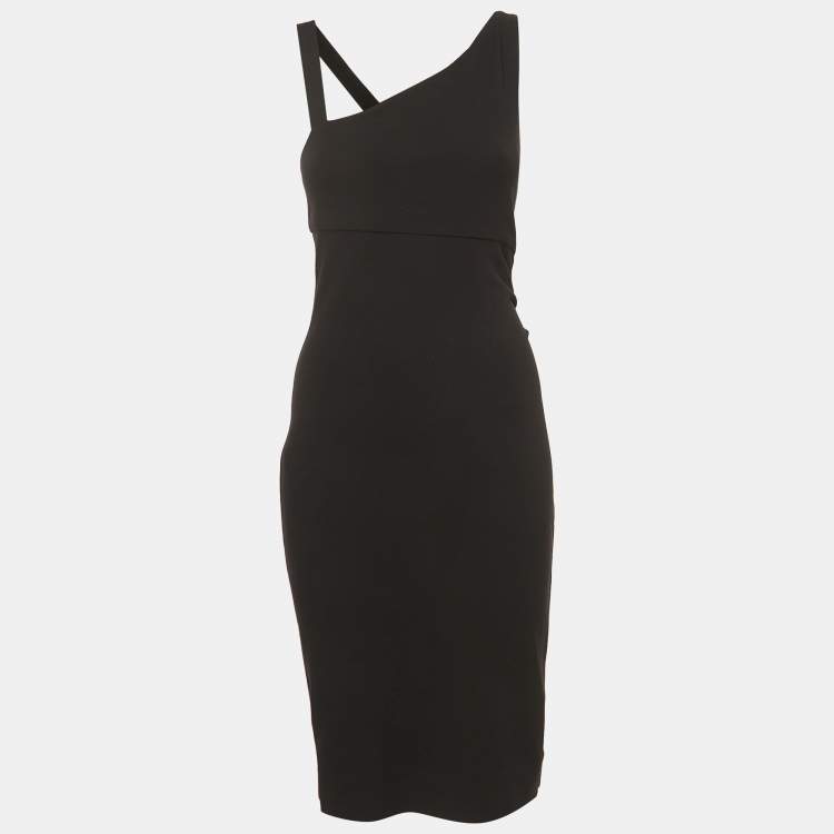 Pre Owned Diane Von Furstenberg Black Knit One Shoulder Mini Dress S