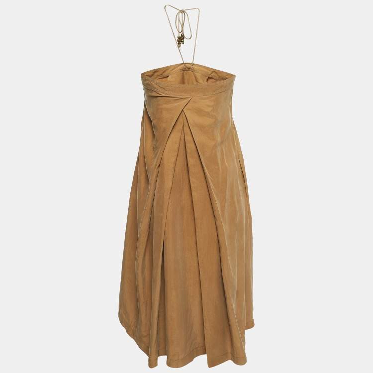 Pre Owned Diane Von Furstenberg Brown Silk Maui Strappy Midi Dress S