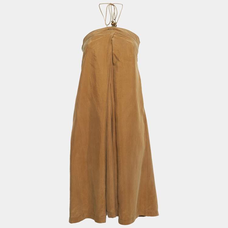 Pre Owned Diane Von Furstenberg Brown Silk Maui Strappy Midi Dress S