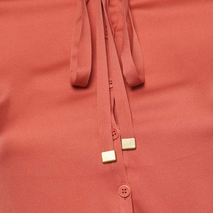 Pre Owned Diane Von Furstenberg Pink Silk Button Front Blouse S