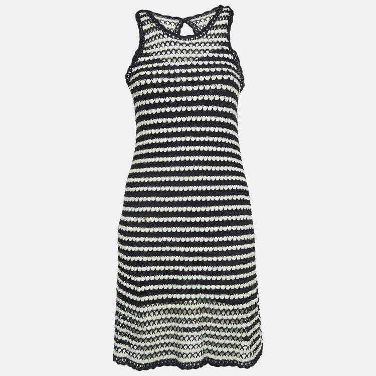 Pre Owned Diane Von Furstenberg Navy Blue/White Crochet Knit Sleeveless Short Dress S
