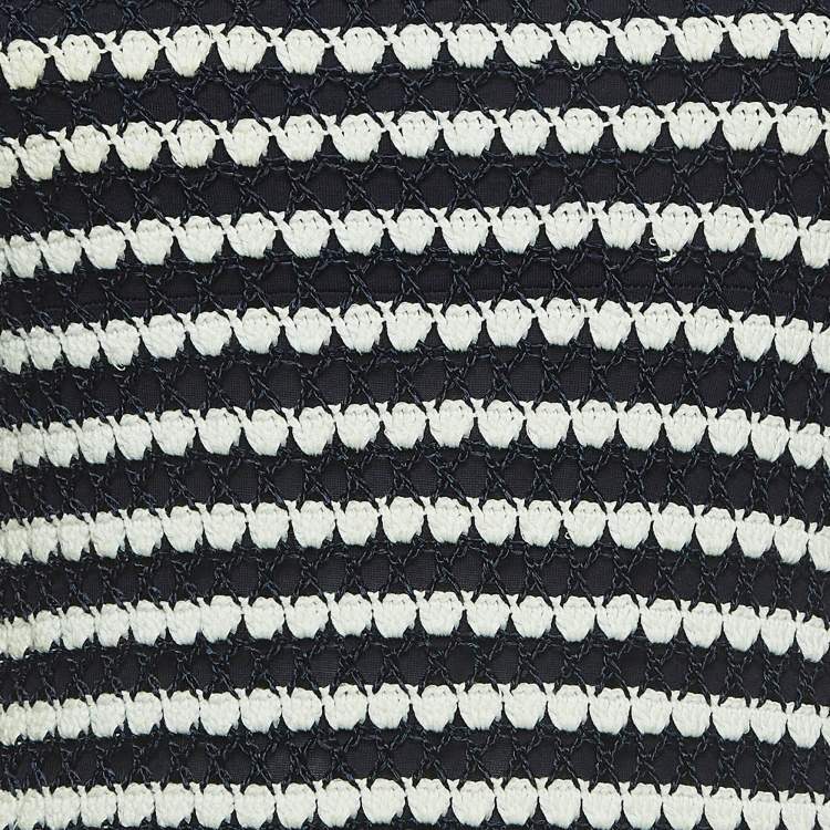 Pre Owned Diane Von Furstenberg Navy Blue/White Crochet Knit Sleeveless Short Dress S