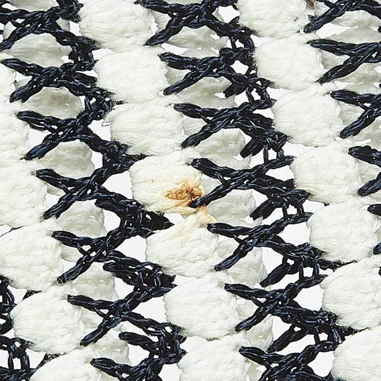 Pre Owned Diane Von Furstenberg Navy Blue/White Crochet Knit Sleeveless Short Dress S