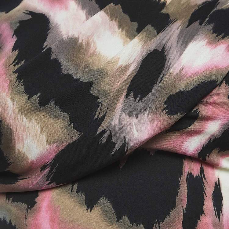 Pre Owned Diane Von Furstenberg Black/Pink Print Silk Draped Sleeveless Short Dress XS