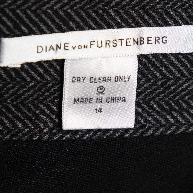 Pre Owned Diane Von Furstenberg Grey Patterned Wool Blend Martey Midi Skirt XL
