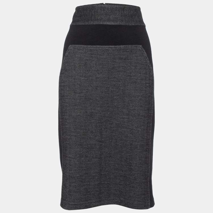 Pre Owned Diane Von Furstenberg Grey Patterned Wool Blend Martey Midi Skirt XL