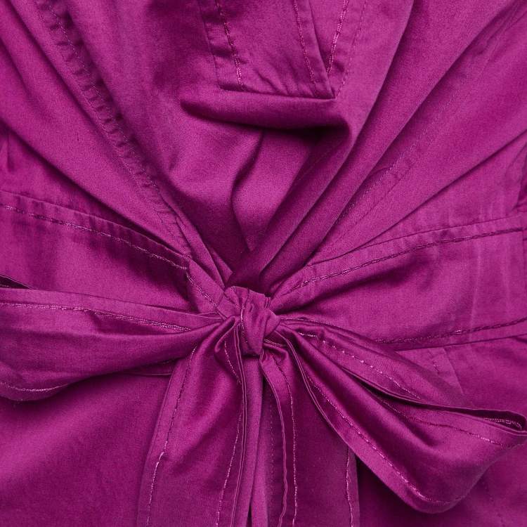 Pre Owned Diane Von Furstenberg Magenta Cotton Pintuck Tie Detail Faustine Dress XL