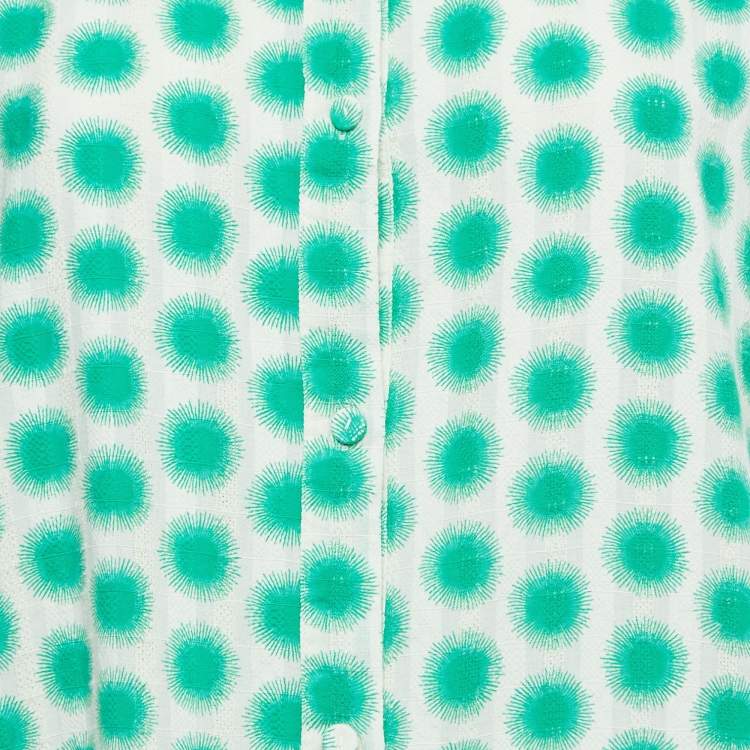 Pre Owned Diane Von Furstenberg Cream/Green Print Cotton Button Front Mini Dress M