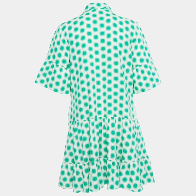 Pre Owned Diane Von Furstenberg Cream/Green Print Cotton Button Front Mini Dress M