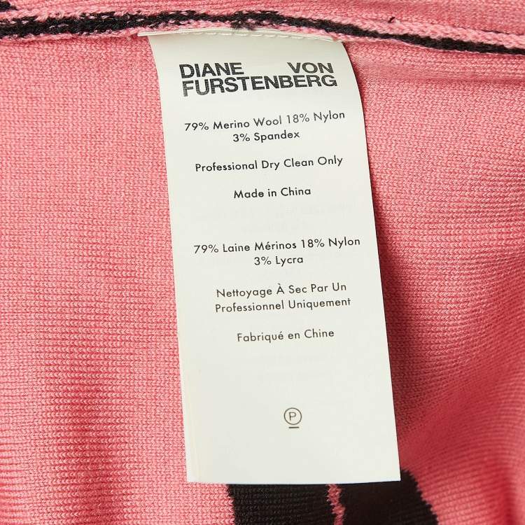Pre Owned Diane Von Furstenberg Black/Pink Lips Patterned Knit Pencil Skirt XS