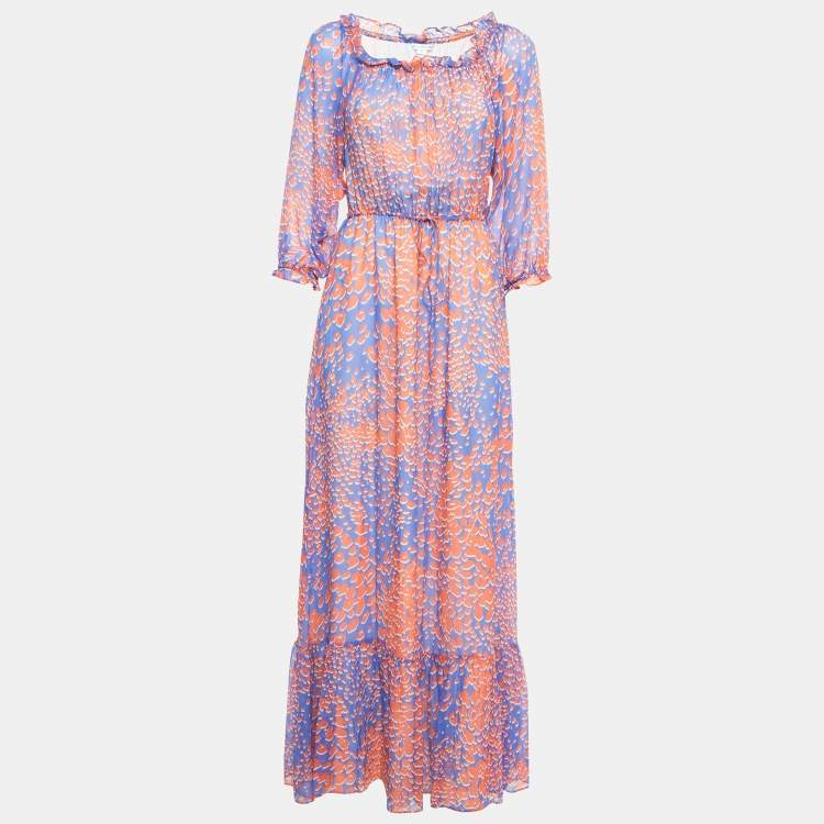 مملوكة مسبقًا Diane Von Furstenberg Blue/Red Printed Chiffon Maxi Dress M