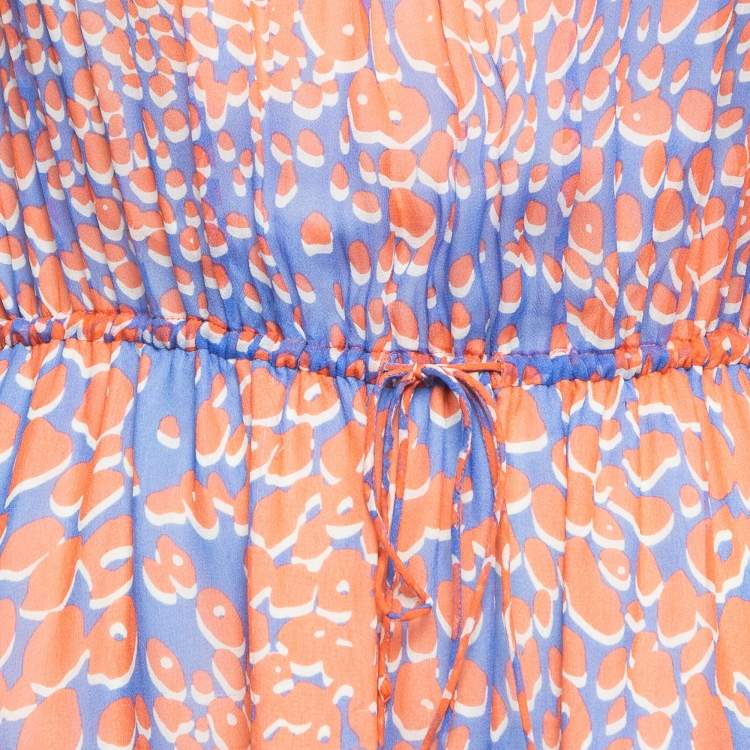 مملوكة مسبقًا Diane Von Furstenberg Blue/Red Printed Chiffon Maxi Dress M