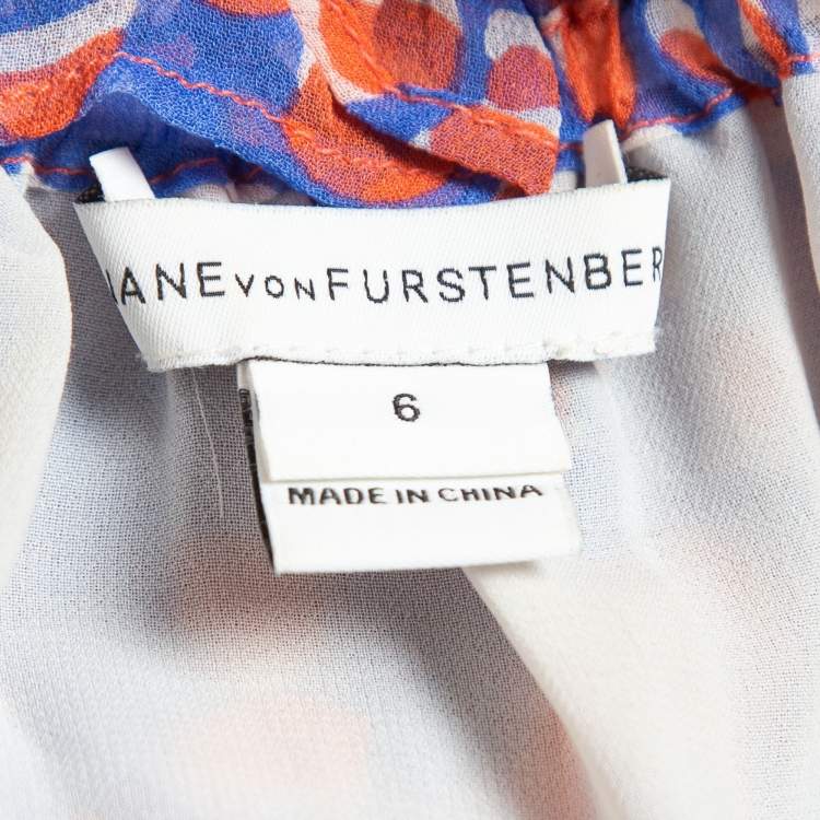 مملوكة مسبقًا Diane Von Furstenberg Blue/Red Printed Chiffon Maxi Dress M
