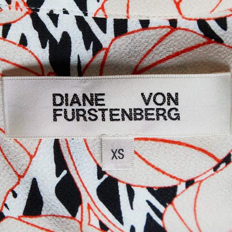 مملوكة مسبقًا Diane Von Furstenberg Light Orange Print Crepe Wrap Mini Dress XS