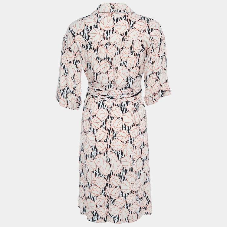 مملوكة مسبقًا Diane Von Furstenberg Light Orange Print Crepe Wrap Mini Dress XS