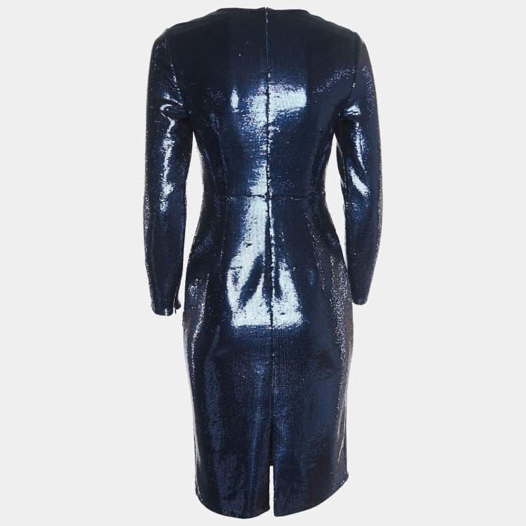 مملوكة مسبقًا Diane Von Furstenberg Blue Sequined Midi Dress S