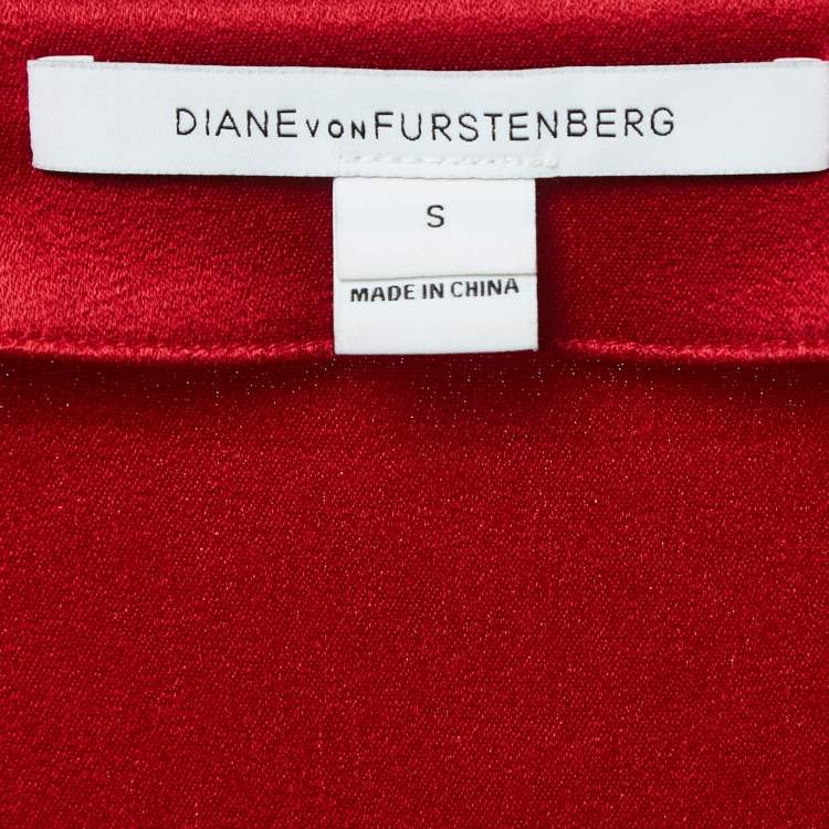 Pre Owned Diane Von Furstenberg Red Crepe V-Neck Mini Dress S