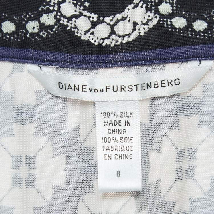 Pre Owned Diane Von Furstenberg Pink/Blue Printed Silk Wrap Midi Dress