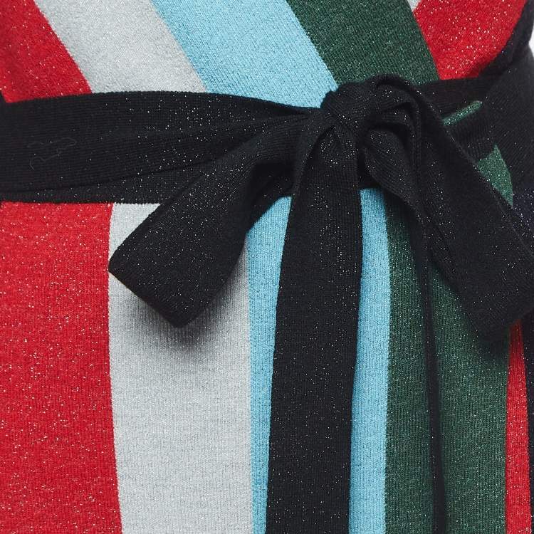 مملوكة مسبقًا Diane Von Furstenberg Multicolor Stripe Wool Blend Shimmer Detail Wrap Dress XS