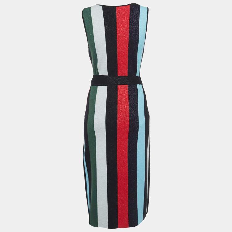 مملوكة مسبقًا Diane Von Furstenberg Multicolor Stripe Wool Blend Shimmer Detail Wrap Dress XS