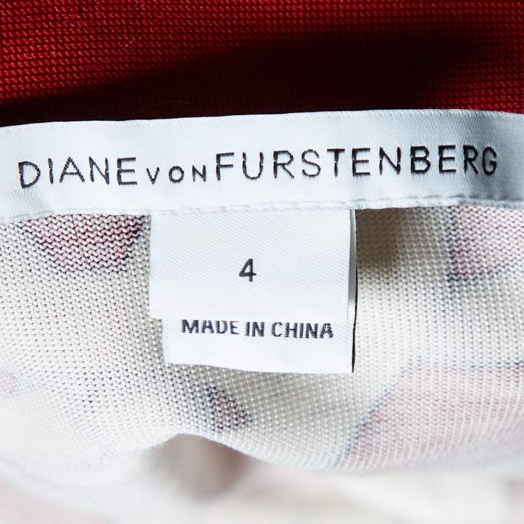 Pre Owned Diane Von Furstenberg Red Chain Print Silk New Jeanne Two Wrap Dress S