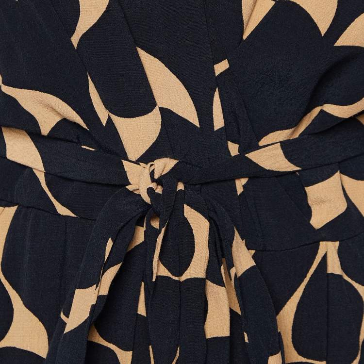 مملوكة مسبقًا Diane Von Furstenberg Black Printed Crepe Genevieve Faux Wrap Dress M