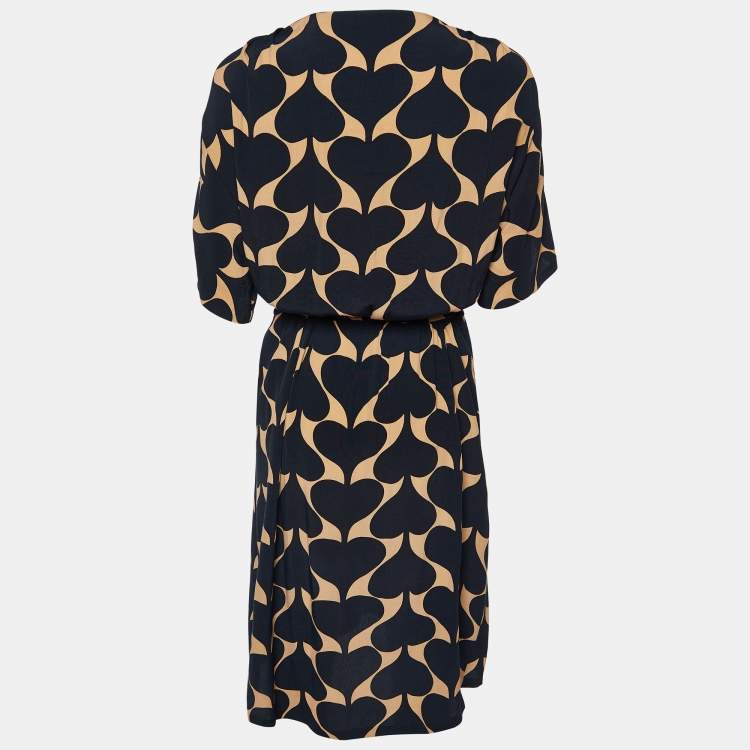 مملوكة مسبقًا Diane Von Furstenberg Black Printed Crepe Genevieve Faux Wrap Dress M
