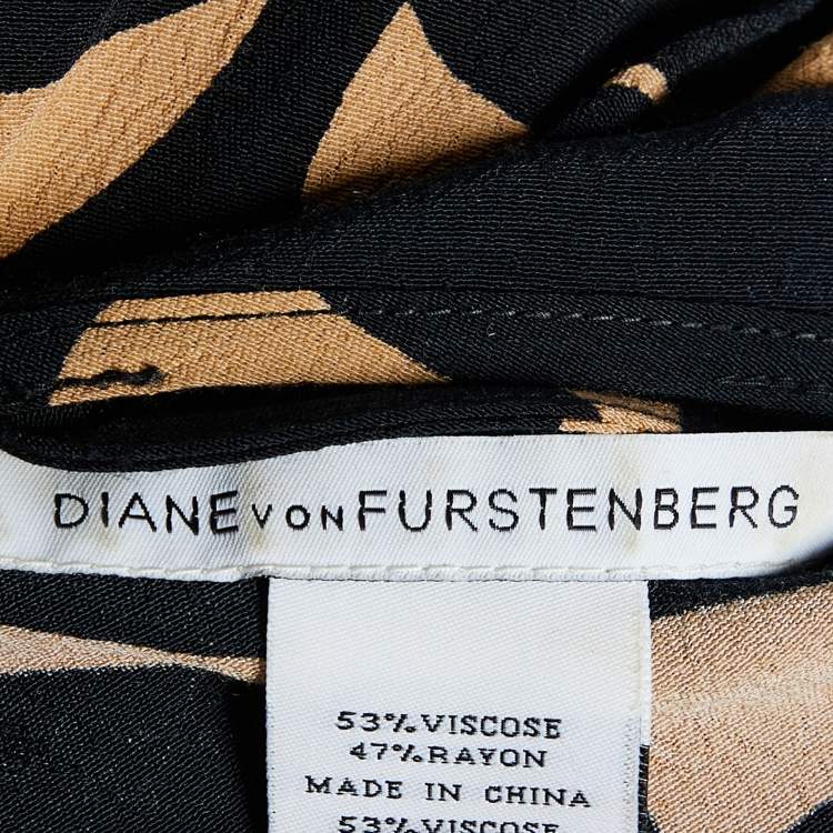 مملوكة مسبقًا Diane Von Furstenberg Black Printed Crepe Genevieve Faux Wrap Dress M