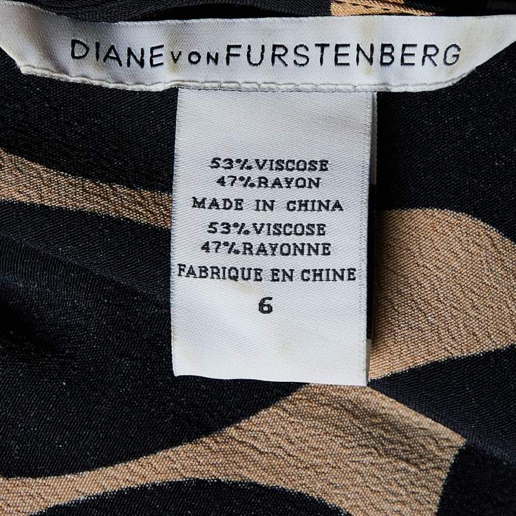 مملوكة مسبقًا Diane Von Furstenberg Black Printed Crepe Genevieve Faux Wrap Dress M