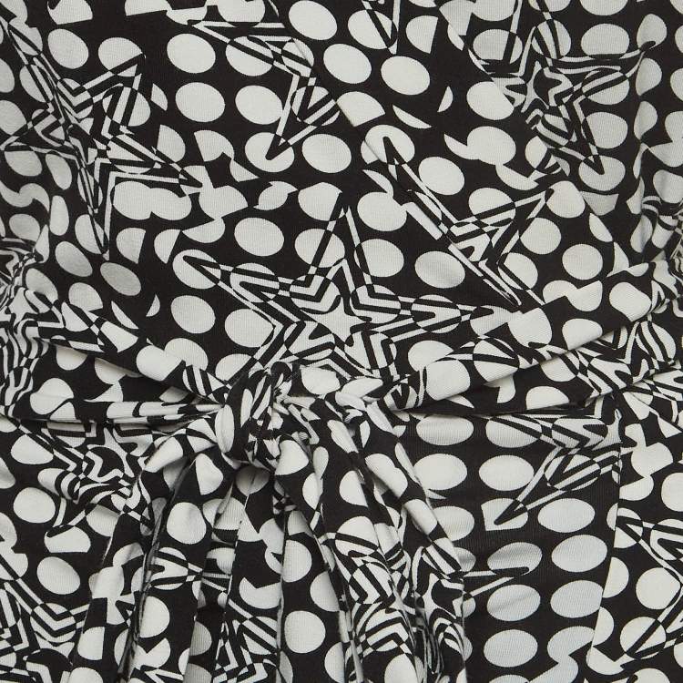 Pre Owned Diane Von Furstenberg Black/White Geometric Print Jersey Midi Wrap Dress L