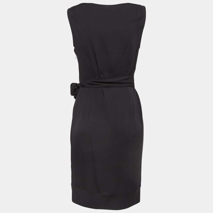 Pre Owned Diane Von Furstenberg Black Satin Silk Draped Dress M
