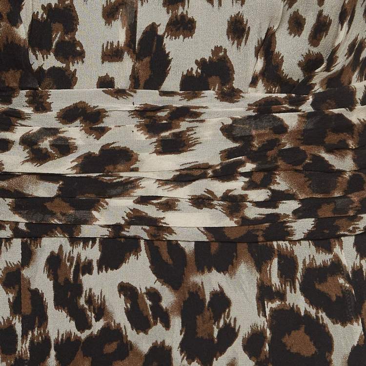 Pre Owned Diane Von Furstenberg Brown Leopard Print Silk Flared Mini Dress S