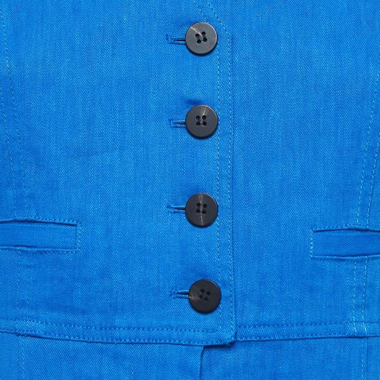 Pre Owned Diane Von Furstenberg Blue Linen Blend Sleeveless V-Neck Jumpsuit M