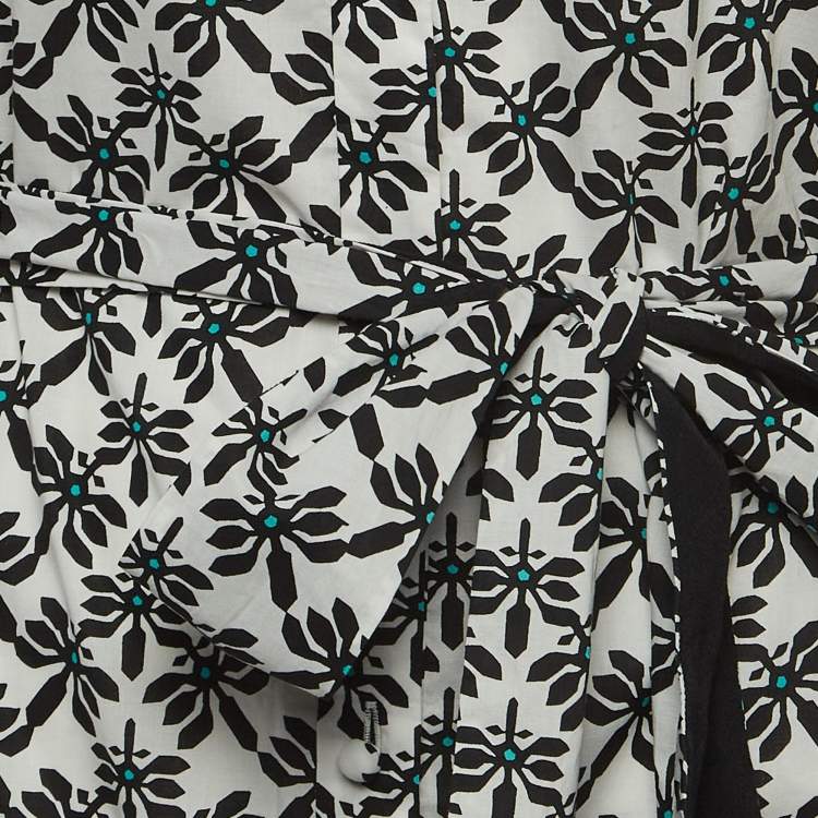 Pre Owned Diane Von Furstenberg White Floral Print Cotton Belted Shirt Dress L