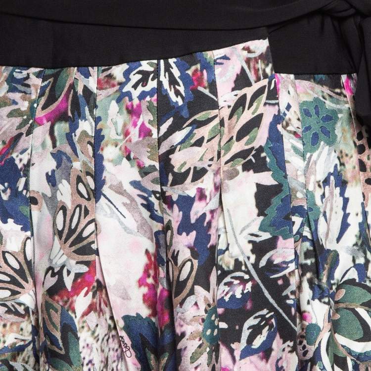 Pre Owned Diane Von Furstenberg Multicolor Floral Print Jersey and Silk Blend Maxi Wrap Dress S