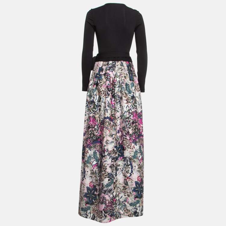 Pre Owned Diane Von Furstenberg Multicolor Floral Print Jersey and Silk Blend Maxi Wrap Dress S
