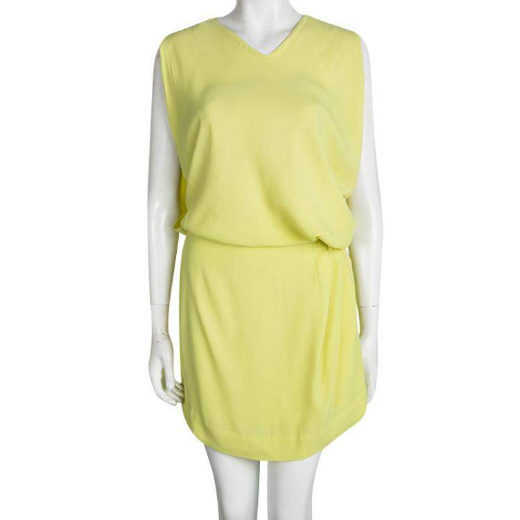 Pre Owned Diane Von Furstenberg Yellow Sleeveless Drop Waist Gagon Dress S