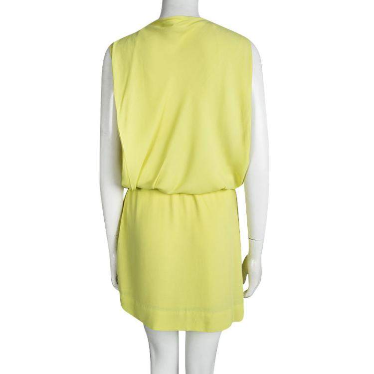 Pre Owned Diane Von Furstenberg Yellow Sleeveless Drop Waist Gagon Dress S