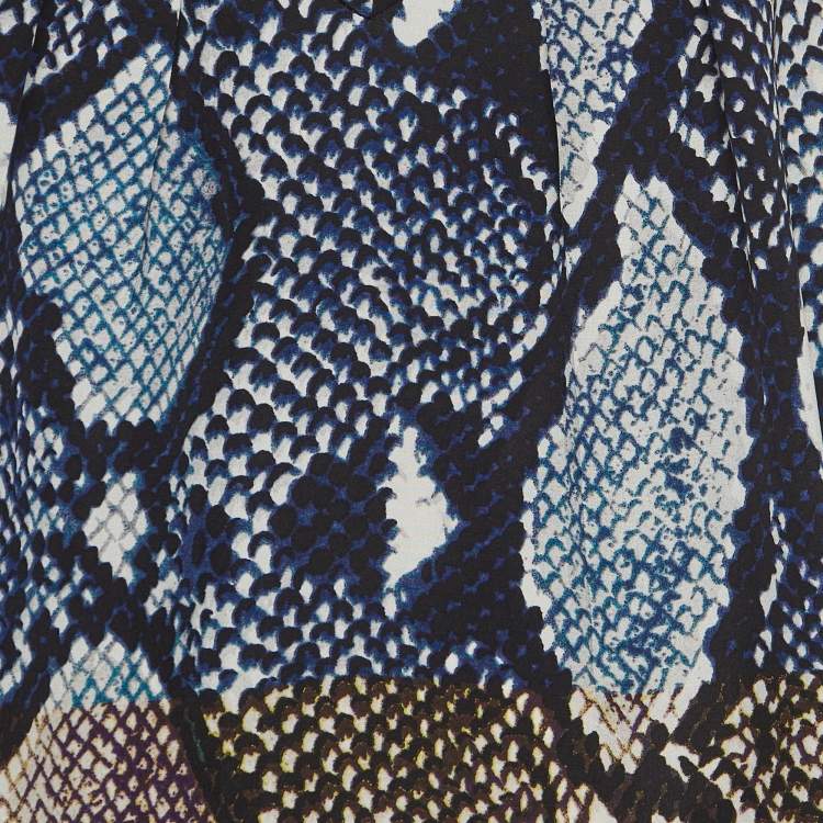 مملوكة مسبقًا Diane Von Furstenberg Multicolor Snakeskin Print Silk V-Neck Blouse M