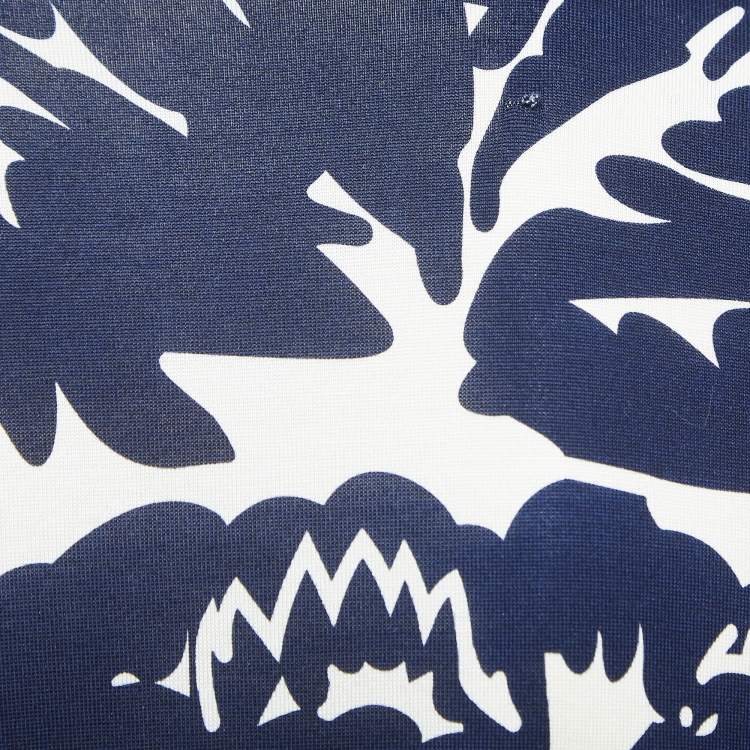 Pre Owned Diane Von Furstenberg  Navy Blue Floral Printed Jersey Midi Wrap Dress L