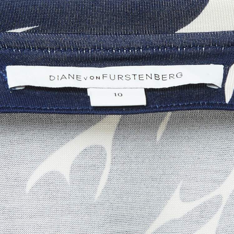 Pre Owned Diane Von Furstenberg  Navy Blue Floral Printed Jersey Midi Wrap Dress L