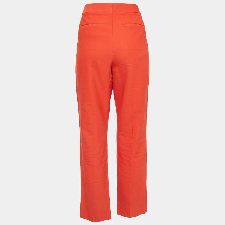 Pre Owned Diane Von Furstenberg Orange Gabardine Straight Leg Trousers M