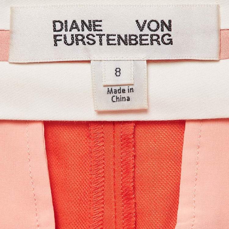 Pre Owned Diane Von Furstenberg Orange Gabardine Straight Leg Trousers M