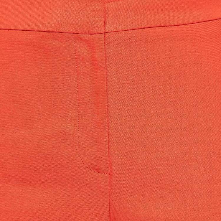 Pre Owned Diane Von Furstenberg Orange Gabardine Straight Leg Trousers M