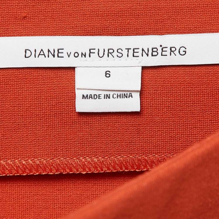 Pre Owned Diane Von Furstenberg Orange Knit Esme Pencil Skirt M