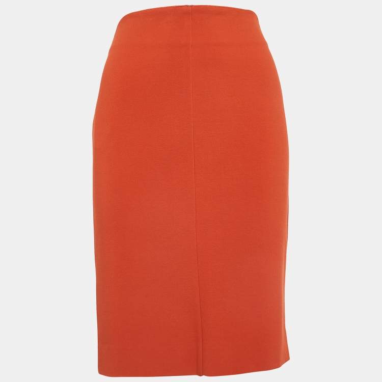 Pre Owned Diane Von Furstenberg Orange Knit Esme Pencil Skirt M