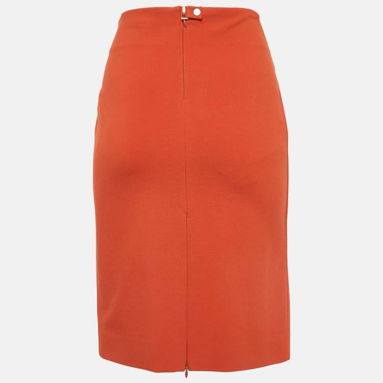 Pre Owned Diane Von Furstenberg Orange Knit Esme Pencil Skirt M