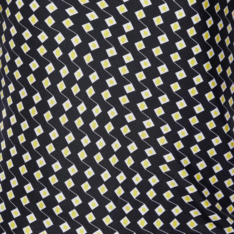 Pre Owned Diane Von Furstenberg Black Printed & Embellished Silk Sleeveless Dress M