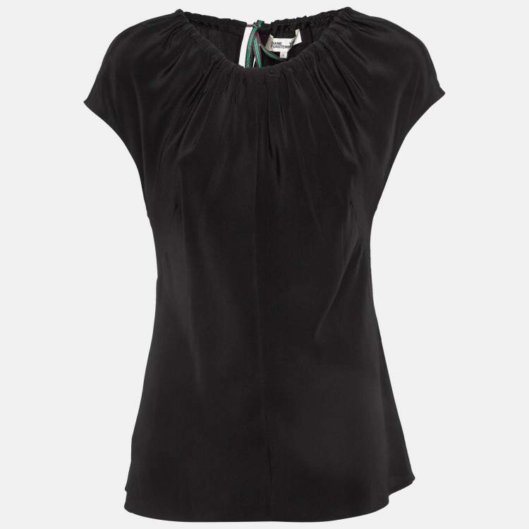 Pre Owned Diane Von Furstenberg Black Silk Tie-Up Detail Top S